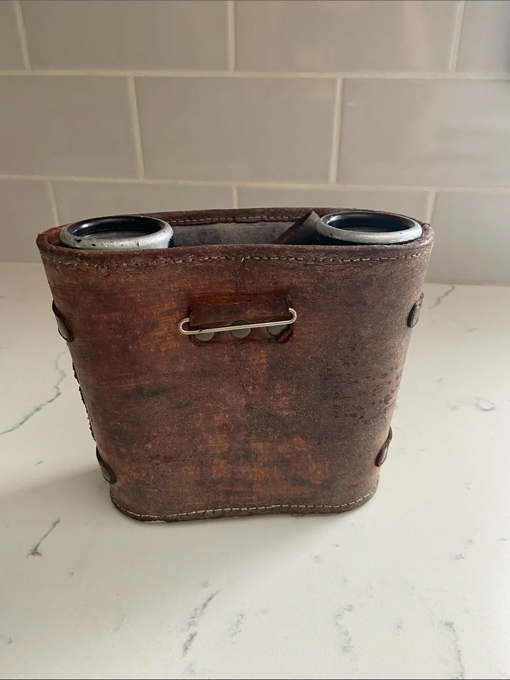 Vintage Skyline Schneider 7x35 Binoculars Germany Leather Case Working